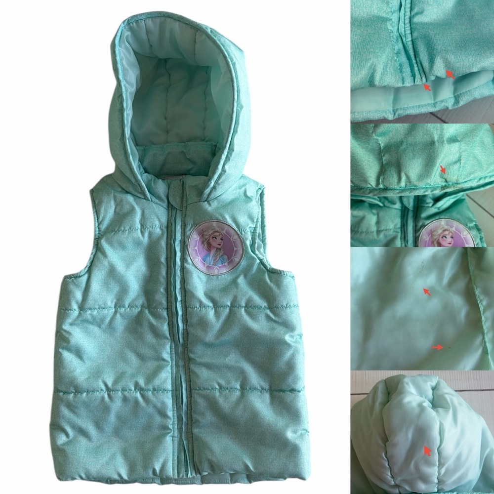 Disney Frozen II Elsa Light Teal Zip Up Hooded Puffer Vest Girl’s 5T